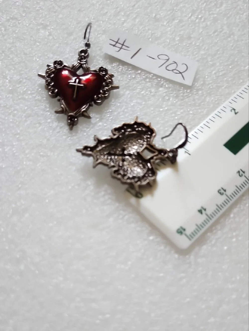 Hand Crafted Deep Red Heart Cross Dangle Earrings